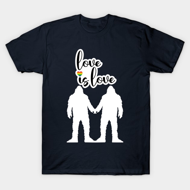 Love Is Love Pride Bigfoot Couple T-Shirt by TheMavenMedium